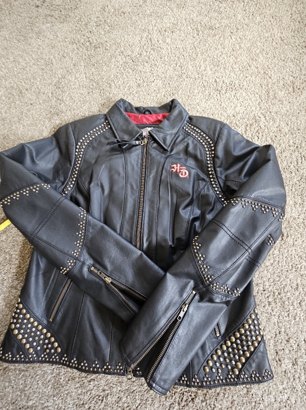 Harley-Davidson Studded Leather Jacket | Embroidered Back Logo | Moto Style - Picture 9 of 12